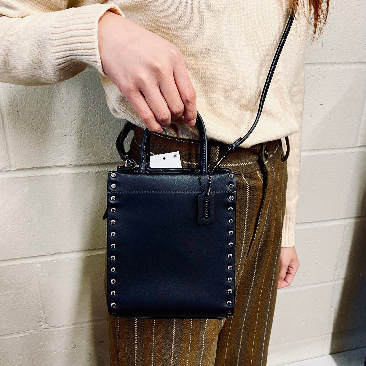 Coach CE729 Mini Cashin Tote With Crystal Rivets IN BLACK Coach CE729 Mini Cashin Tote With Crystal Rivets IN BLACK